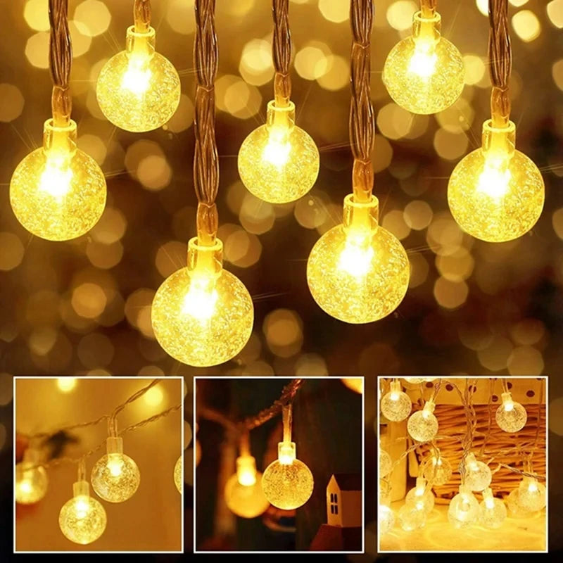 1.5-10M LED Crystal Ball Garland Lights – Battery Operated Fairy Lights with 10/20/40/80 LEDs, Perfect for Indoor Christmas and Holiday Decor!