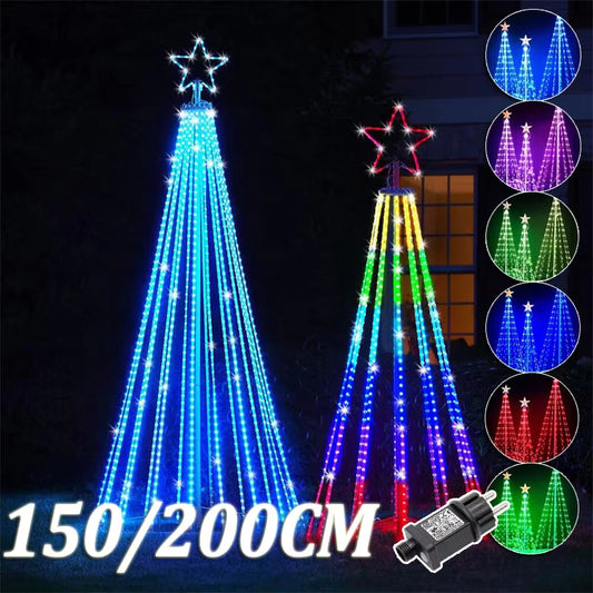 ED Christmas Tree Waterfall Lights – Colorful Multicolor Star String Lights for Outdoor Decor, Gardens, Yards, Weddings, and Parties!