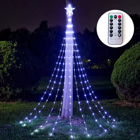 ED Christmas Tree Waterfall Lights – Colorful Multicolor Star String Lights for Outdoor Decor, Gardens, Yards, Weddings, and Parties!